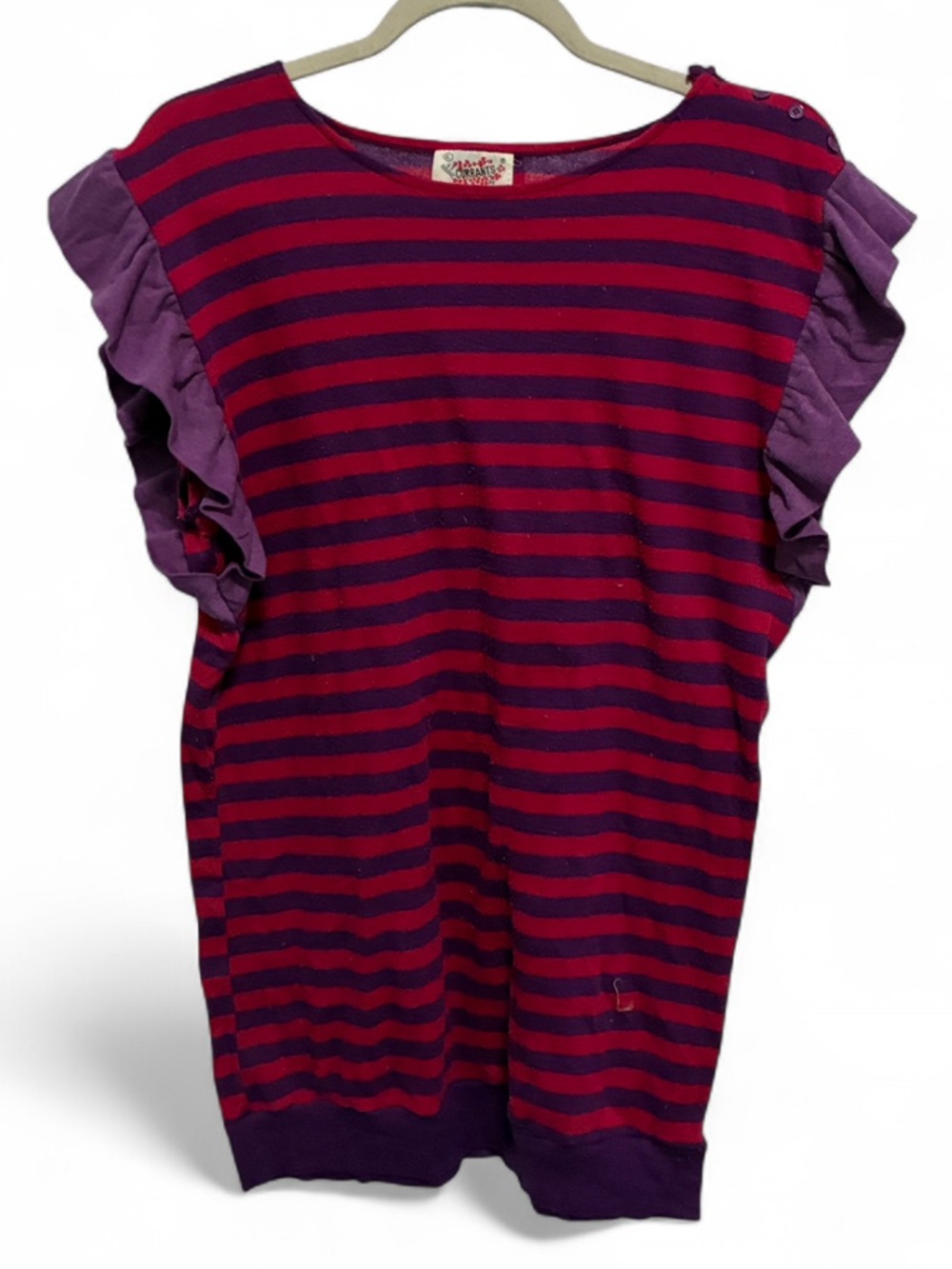 Vintage Pink Purple Striped Ruffle Sleeve Tunic Sweater Top